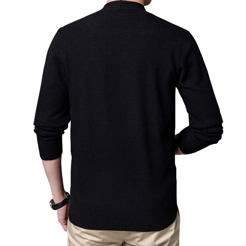 Womleys Mens Casual Open Front Long Sleeve Cotton Cardigan Sweater (Black, Large) - Image 3